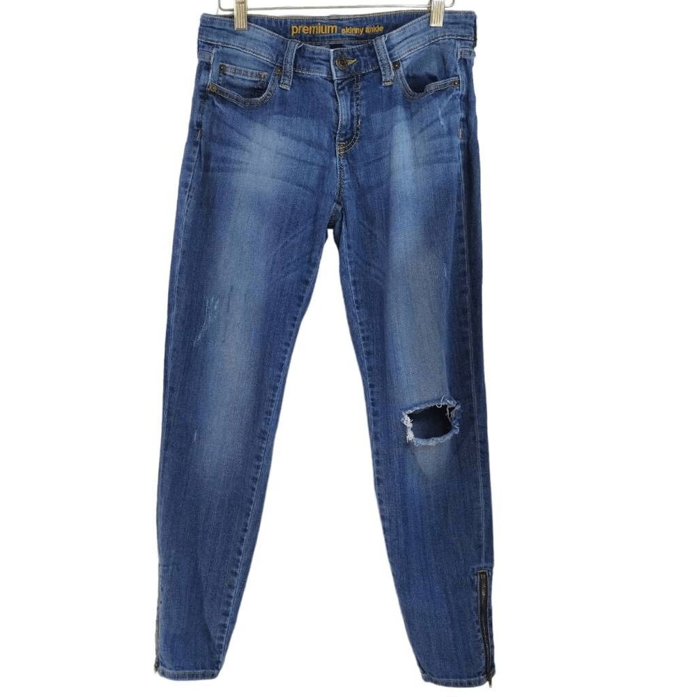 Gap Premium Skinny Ankle Zipper Jeans Distressed Sz 2